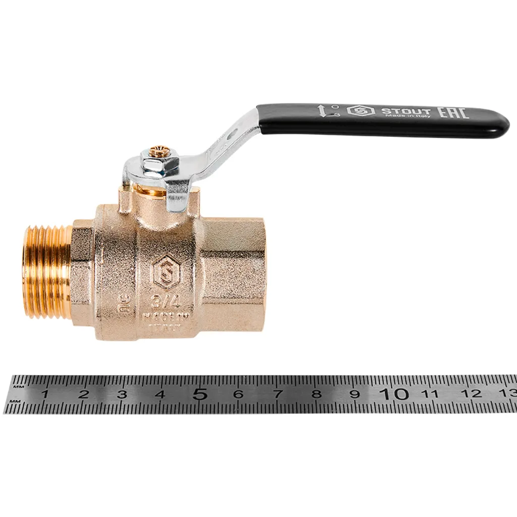 Шаровой кран Stout НР-ВР 3/4 полнопроходной, ручка рычаг