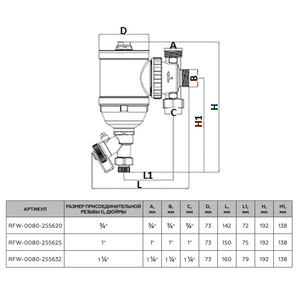 Сепаратор грязи (шлама) поворотный Rommer ВР 3/4 латунь