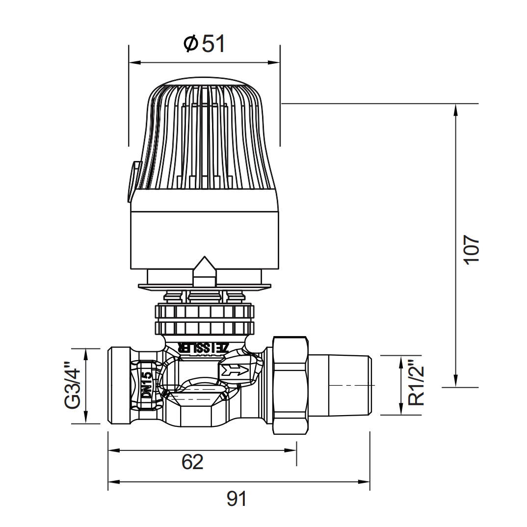 Ограничитель температуры прямого действия Zeissler RTL 1/2x3/4 евроконус