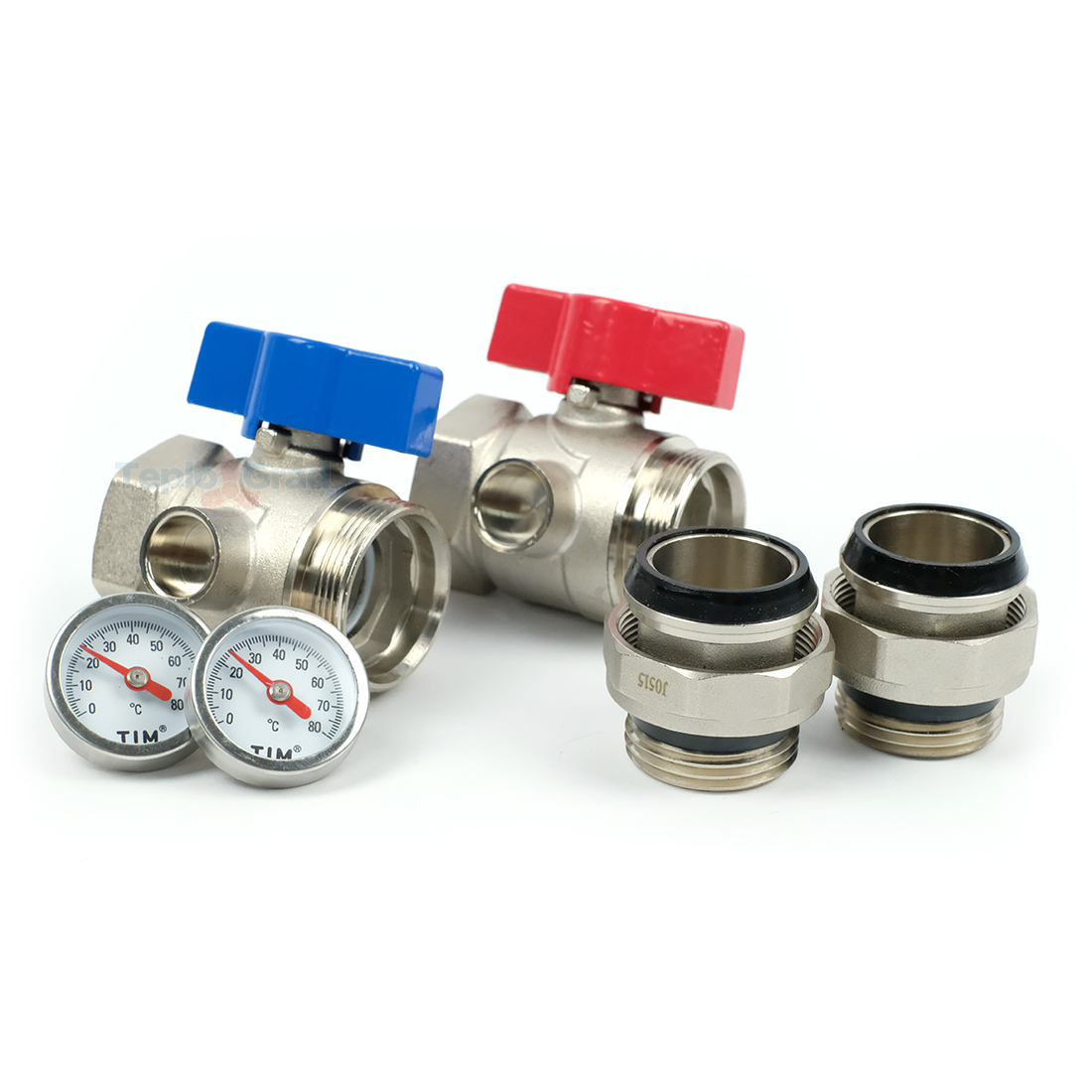 Комплект шаровых кранов TIM с полусгоном 1