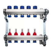 Коллектор с расходомерами Weser на 8 выходов из нержавеющей стали Коллектор с расходомерами Weser на 8 выходов из нержавеющей стали