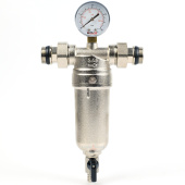 Самопромывной фильтр Valfex 3/4 с манометром и корпусом из ник. латуни