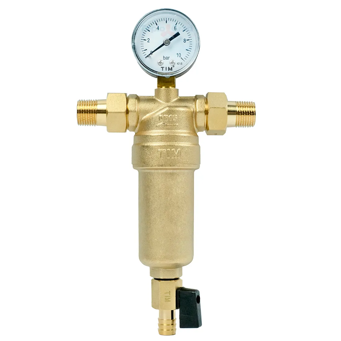 Самопромывной фильтр TIM 1/2 с манометром и корпусом из латуни