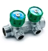 Коллектор TIM регулирующий 3/4x1/2 на 2 выхода (зеленые ручки)