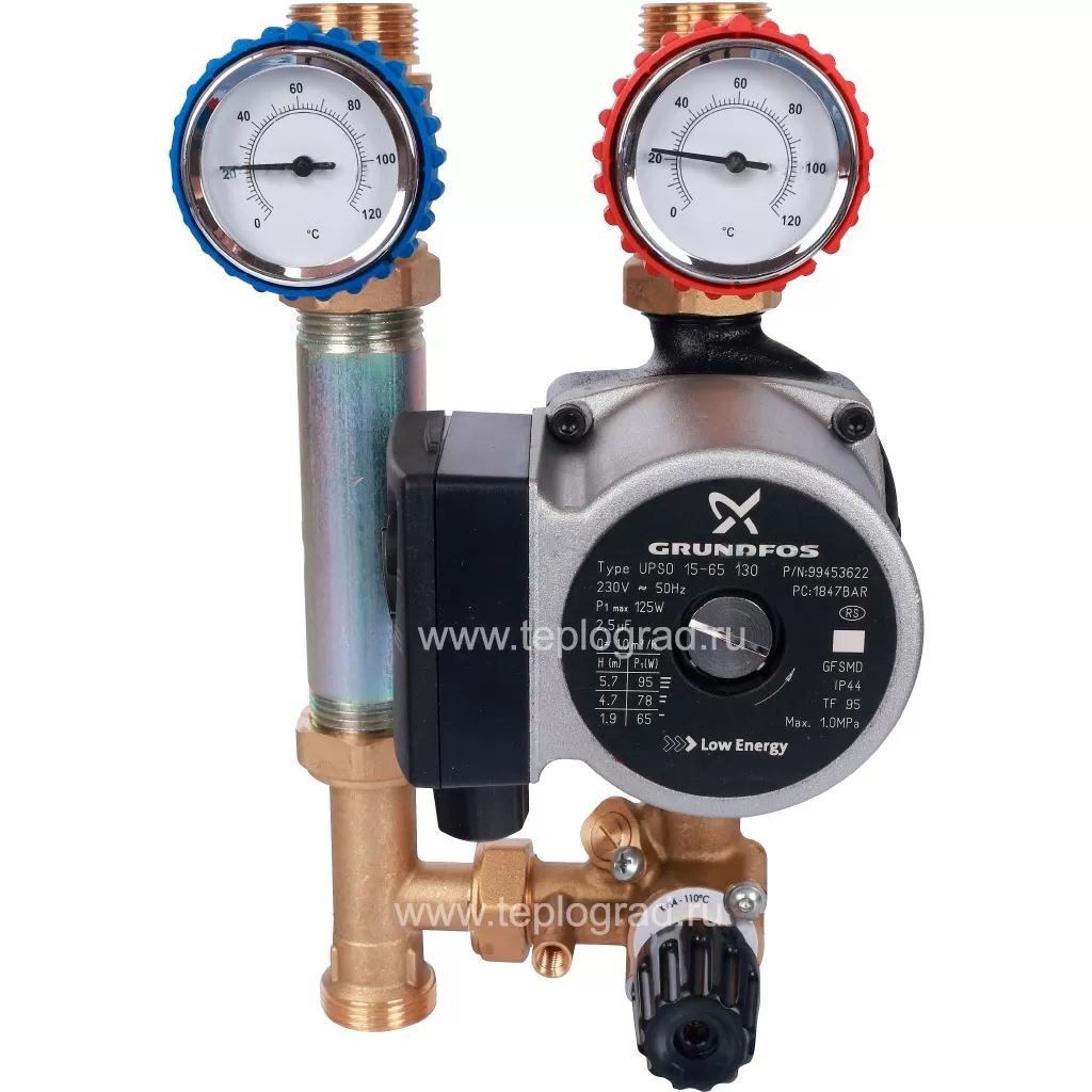 Насосная группа Stout со смесителем 3/4 с насосом Grundfos UPSO 15-65