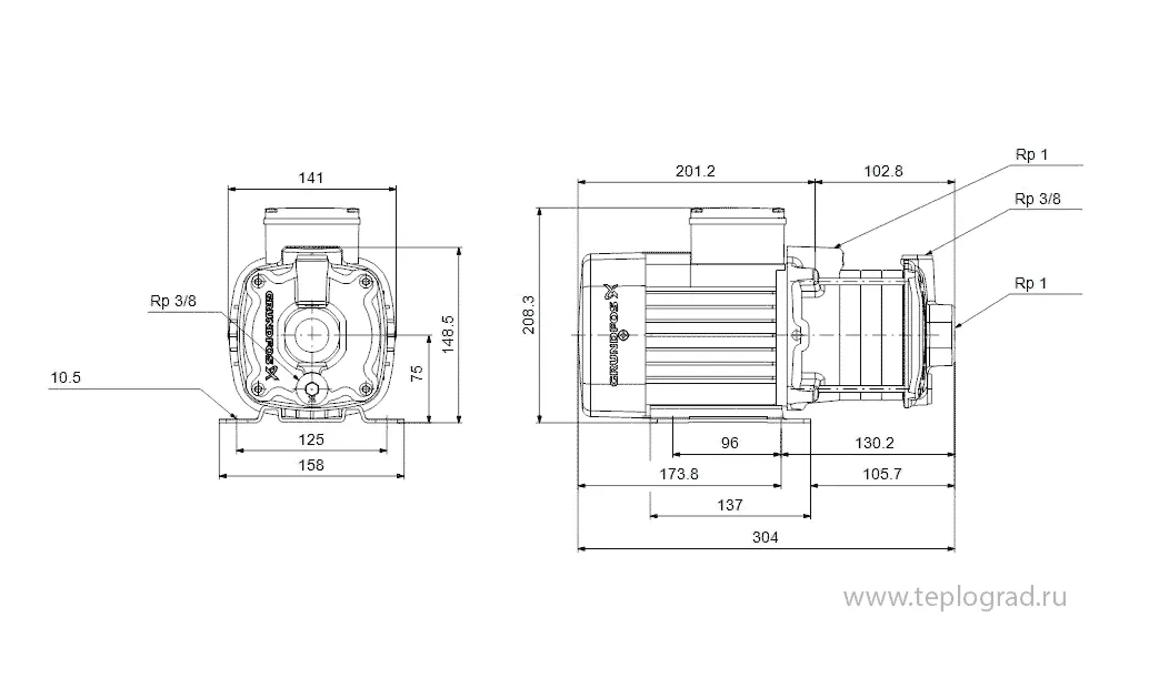 Многоступенчатый поверхностный насос Grundfos CM3-3 A-R-A-E-AVBE 1x230