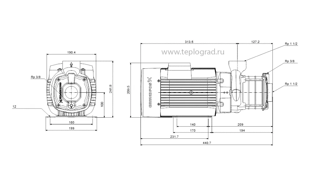 Многоступенчатый поверхностный насос Grundfos CM10-3 A-R-A-E-AVBE 3x380