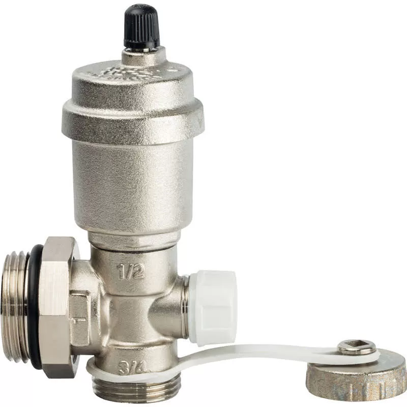 Регулируемый концевой фитинг Stout с дренажным вентилем и автоматическим воздухоотводчиком 1