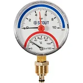 Термоманометр радиальный Stout 80 мм, 0-10 бар, 0-120C, подключение 1/2