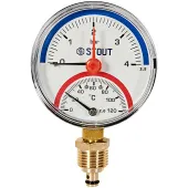 Термоманометр радиальный Stout 80 мм, 0-4 бар, 0-120C, подключение 1/2