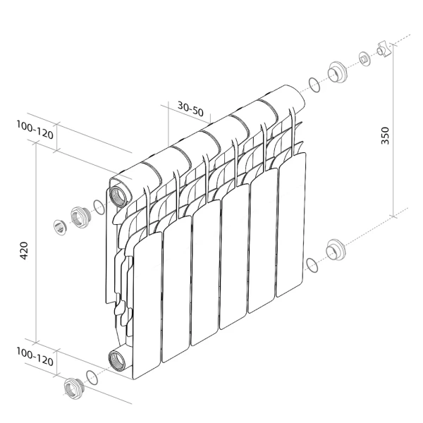 Алюминиевый радиатор Royal Thermo Revolution 350 6 секций