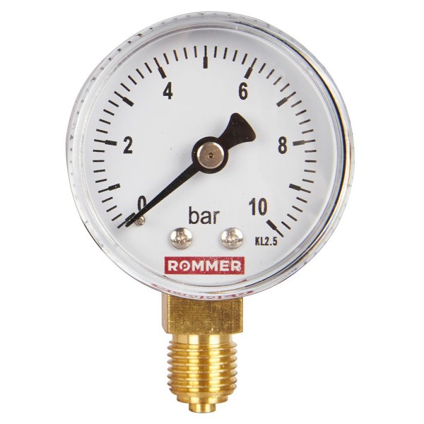Манометр радиальный Rommer 50 мм, 0-10 бар, 1/4