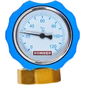 Клапан запорный латунный Rommer ВР 1 для подключения насоса, синяя ручка