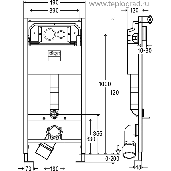 Инсталляция для подвесного унитаза Viega Prevista Dry Visign for Style 20 8524.13 с клавишей и крепежом