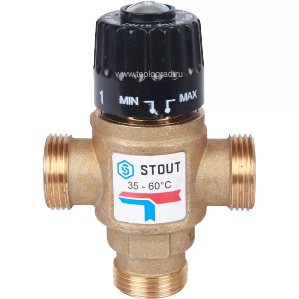 Трехходовой термостатический смесительный клапан Stout 3/4 35-60°С KVs 1.6
