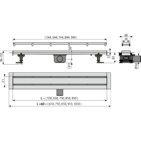 Душевой лоток AlcaPlast APZ13-DOUBLE9 750 мм с двухсторонней решеткой (полная или под плитку)