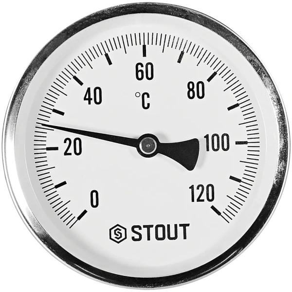 Термометр биметаллический Stout 100 мм, гильза 100 мм, 0-120С