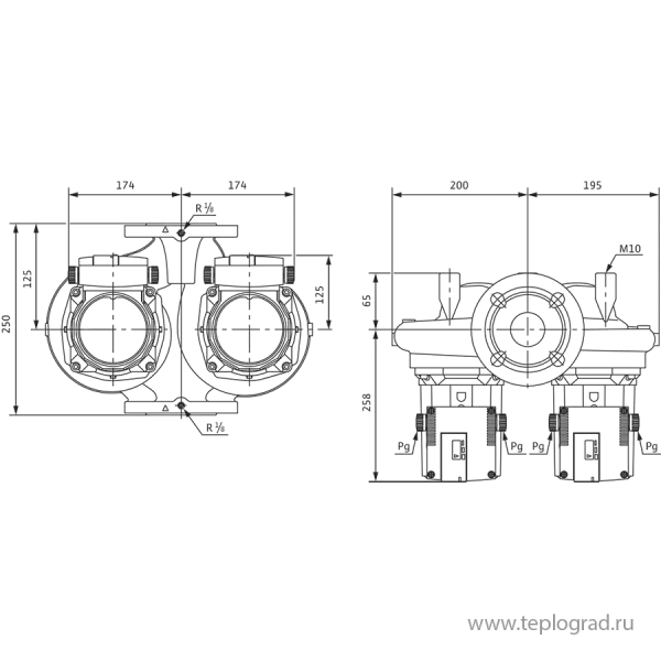 Сдвоенный циркуляционный насос Wilo TOP-SD 40/15 EM PN6/10 2-частоты вращения 1x230