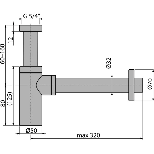 Сифон для раковины AlcaPlast A400 Design цельнометаллический, круглый