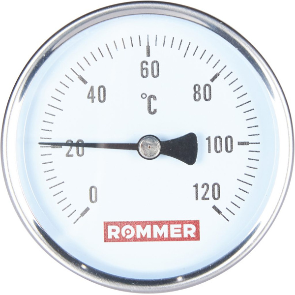 Термометр биметаллический с погружной гильзой Rommer, корпус 80 мм, гильза 100 мм