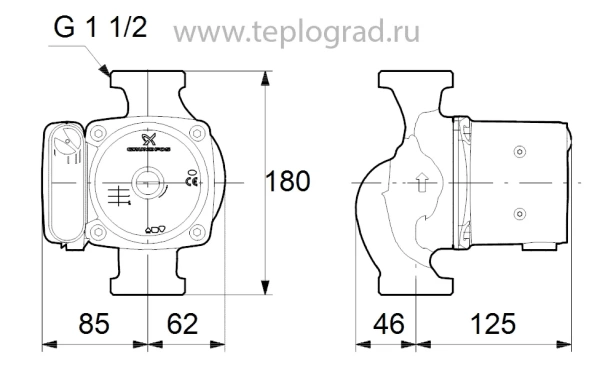 Циркуляционный насос Grundfos UPS 25-55 180