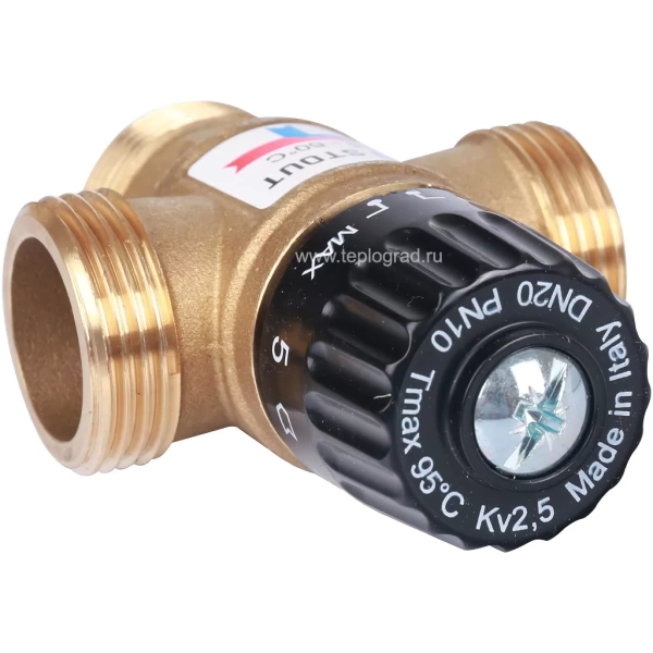 Трехходовой термостатический смесительный клапан Stout 1 НР 35-60°С KVs 2.5