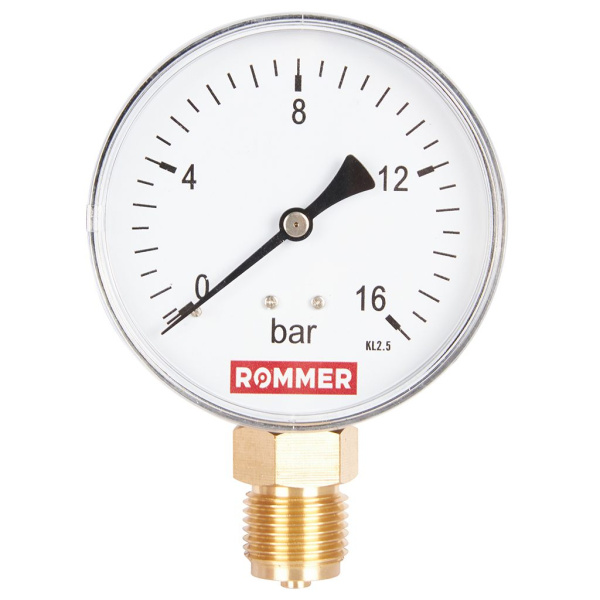 Манометр радиальный Rommer 80 мм, 0-16 бар, 1/2