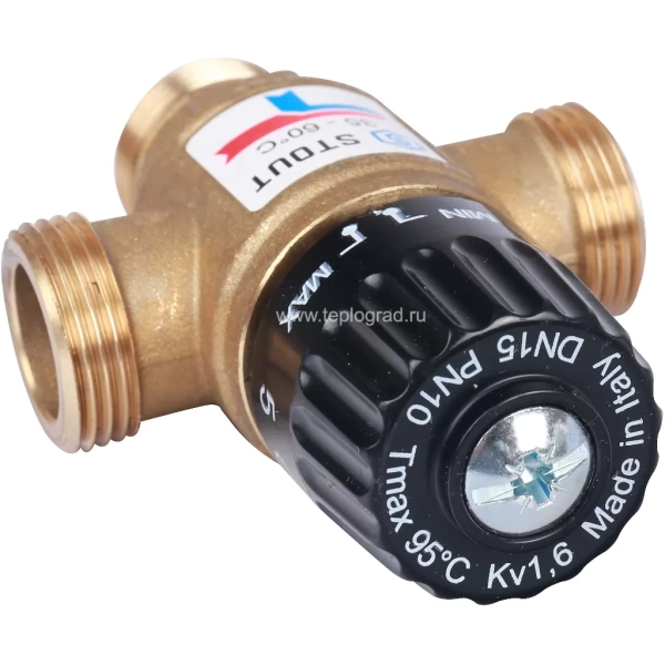 Трехходовой термостатический смесительный клапан Stout 3/4 35-60°С KVs 1.6