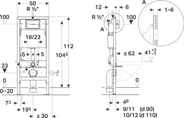 Инсталляция для подвесного унитаза Geberit Duofix с бачком Delta 12 см, клавиша серая