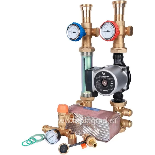 Насосная группа Stout с теплообменником 34 пластины с насосом Grundfos UPSO 25-65