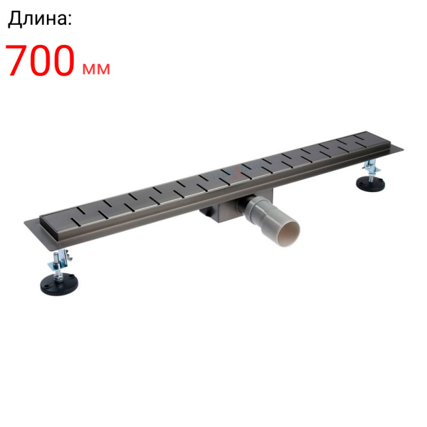Душевой лоток TIM с решеткой Вороненая сталь 70x700мм