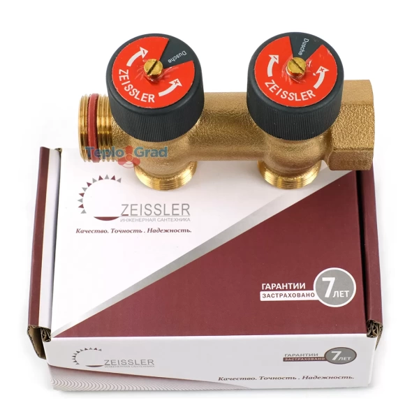 Коллектор распределительный ZEISSLER 3/4x3/4 на 2 выхода бронза