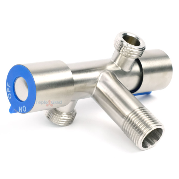 Кран угловой TIM 2 выхода в разные стороны 1/2x1/2" для сантехнический приборов