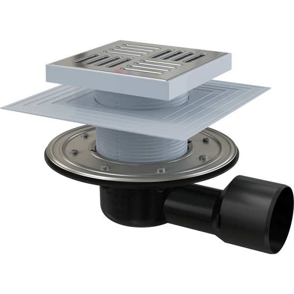 Душевой трап AlcaPlast APV3444 150x150 DN50/75 регулируемый, горизонтальный выпуск