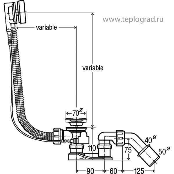 Слив-перелив для ванны Viega Simplex 6168.45 цвет хром, полуавтомат