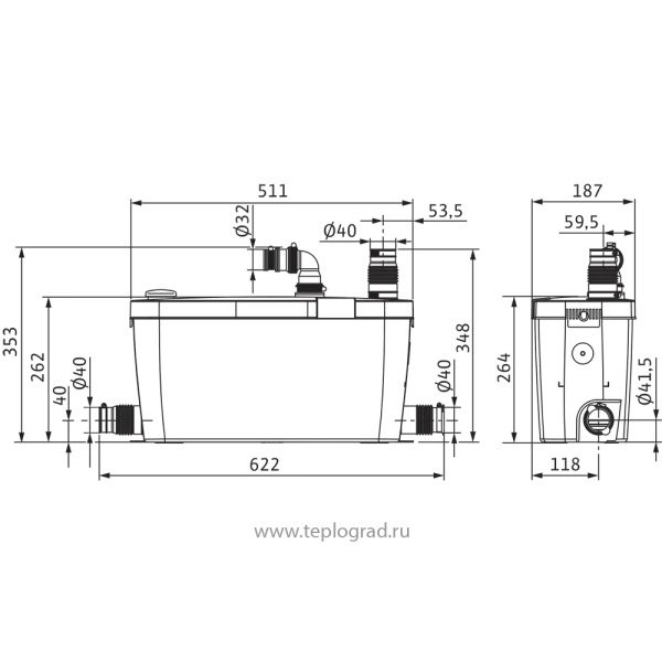 Канализационная установка Wilo HiDrainlift 3-35