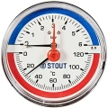 Термоманометр аксиальный Stout 80 мм, 0-6 бар, 0-120C, подключение 1/2