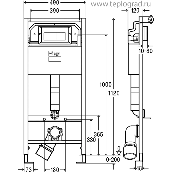 Инсталляция для подвесного унитаза Viega Prevista Dry 8524.10 с клавишей и крепежом