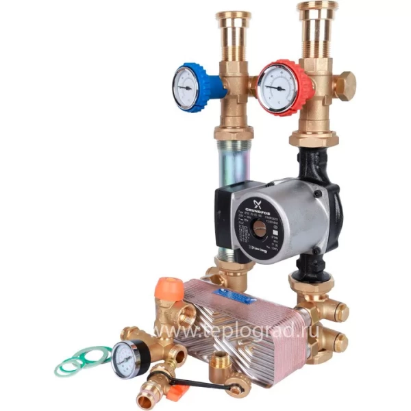 Насосная группа Stout с теплообменником 18 пластин с насосом Grundfos UPSO 25-65