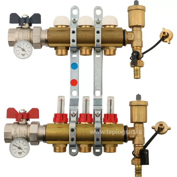 Коллектор в сборе Tiemme на 3 выхода с расходомерами - 3870008