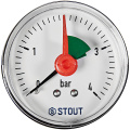 Манометр аксиальный Stout 50 мм, 0-4 бар, 1/4 с указателем предела