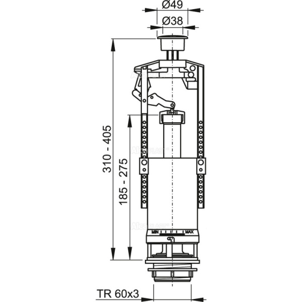 Сливной механизм со стоп-кнопкой AlcaPlast A2000-CHROM
