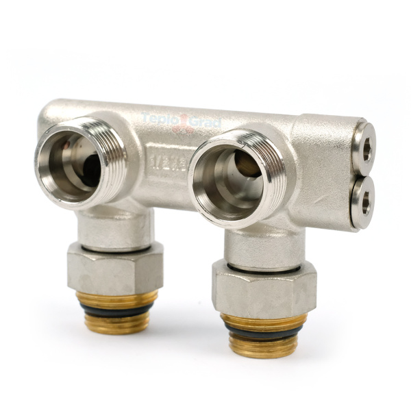Узел нижнего подключения угловой перекрестный Zeissler 3/4x1/2 с запорными вентилями