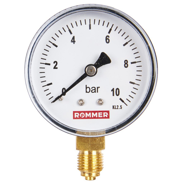 Манометр радиальный Rommer 63 мм, 0-10 бар, 1/4