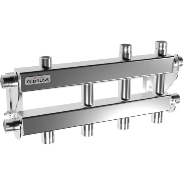 Распределительный коллектор Gidruss MKSS-40-4DU (40 кВт G 3/4, 4 конт. G 3/4 из них  2 вниз, 1 вверх и 1 в сторону)