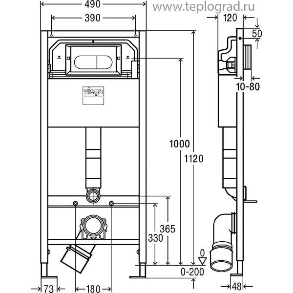 Инсталляция для подвесного унитаза Viega Prevista Dry 8524.11 с клавишей и крепежом