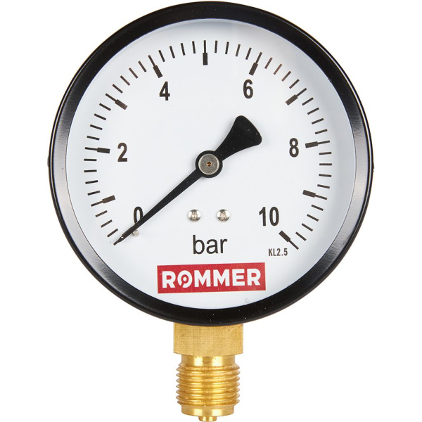 Манометр радиальный Rommer 100 мм, 0-10 бар, 1/2