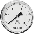 Манометр аксиальный Stout 63 мм, 0-10 бар, подключение 1/4