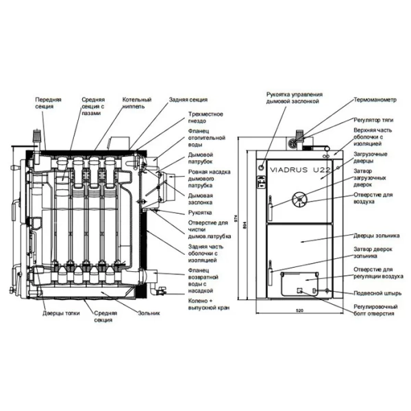 Твердотопливный чугунный котел Viadrus U22 D 7