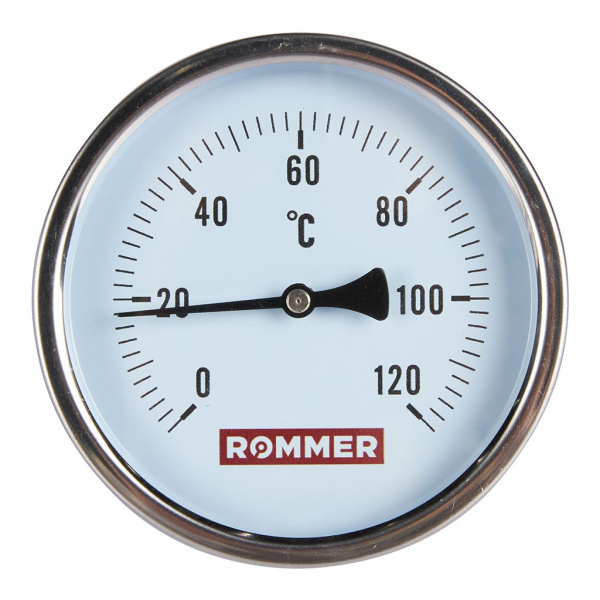 Термометр биметаллический с погружной гильзой Rommer, корпус 100 мм, гильза 100 мм